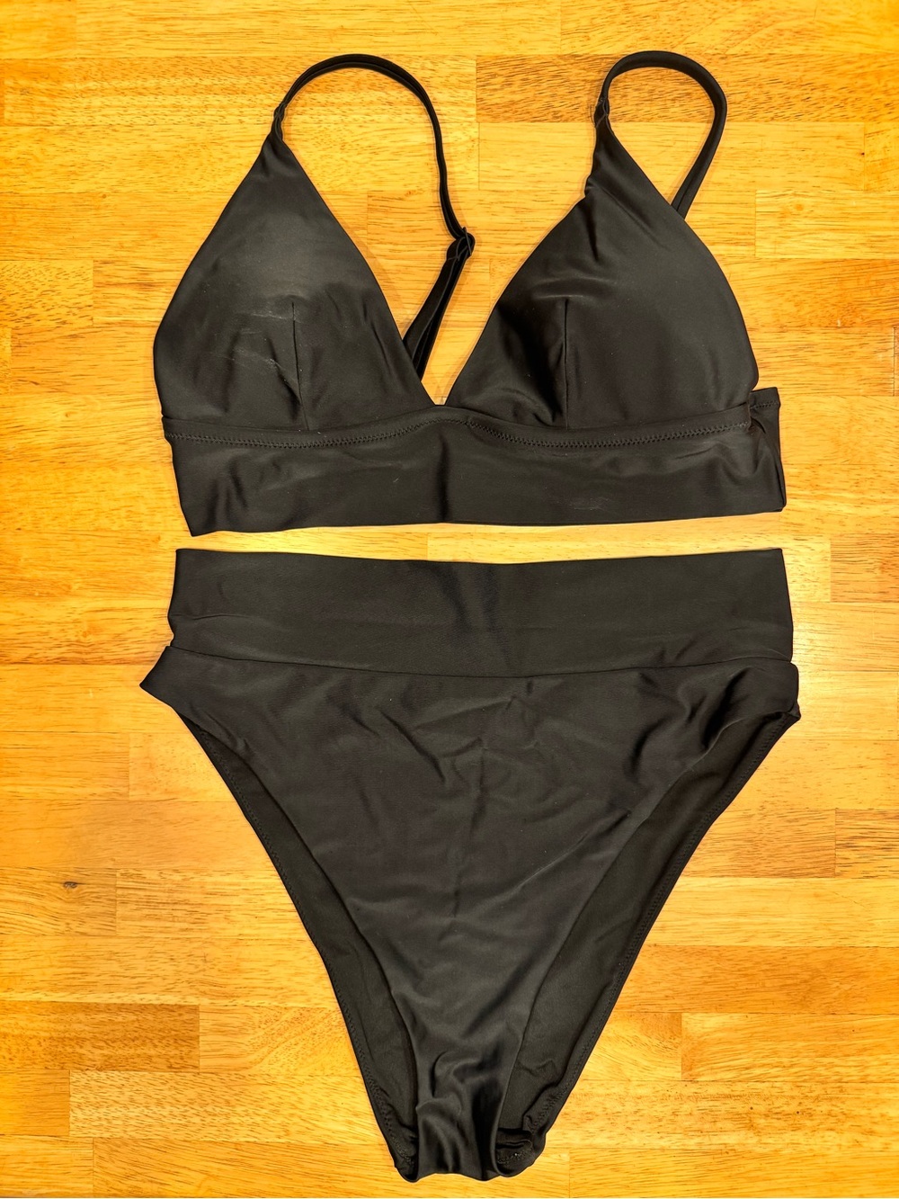 aerie Black High-Waist Triangle Bikini Set